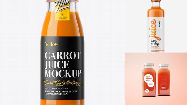 1485+ Carrot Juice Glass Bottle with a Tag PSD Mockup Editable Mockup PSD