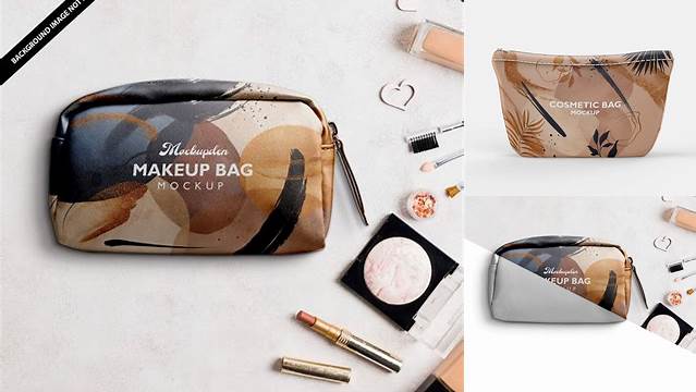 1486+ Glossy Cosmetic Bag PSD Mockup Back View High-Angle Shot Versatile and Modern PSD Mockup