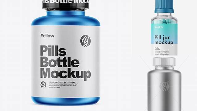 1486+ Matte Metallic Pills Bottle With Shrink Sleeve PSD Mockup Professional Design PSD