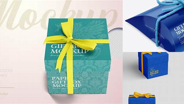 1489+ Glossy Gift Box with Thread Bow PSD Mockup Smart Layer PSD