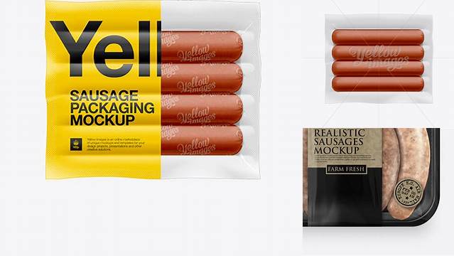 1496+ 4 Sausages in Clear Plastic Package PSD Mockup Professional Photoshop Design Freebie