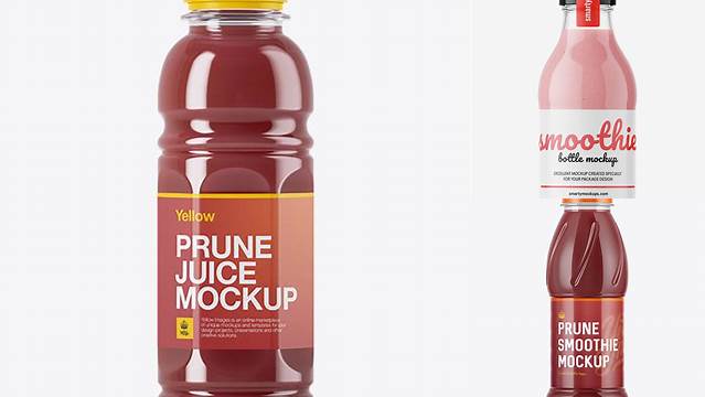 1499+ Plastic Bottle with Prune Smoothie PSD Mockup High-Quality Digital Mockup Resource