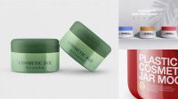 1501+ Glossy Plastic Cosmetic Jar PSD Mockup Front View High Angle Shot Download Free