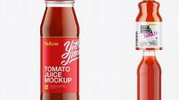 1502+ Clear Glass Bottle with Tomato Juice PSD Mockup Elegant Free Graphic Resource