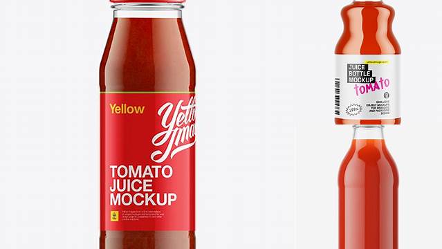 1502+ Clear Glass Bottle with Tomato Juice PSD Mockup Elegant Free Graphic Resource