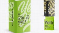 1502+ Textured Carton Box with Hang Tab PSD Mockup Half Side View high-angle shot Download Exclusive PSD Mockups