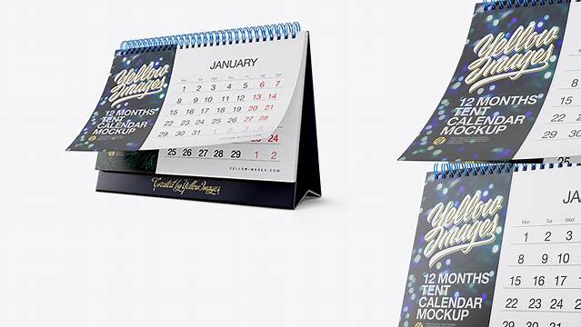 1509+ 12 Months Desk Tent Calendar PSD Mockup Half Side View Download Premium PSD Resource