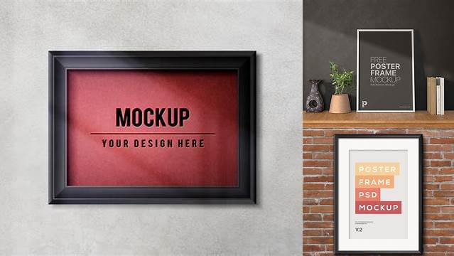 1512+ Poster with Glossy Frame PSD Mockup Half Side View Download Now Free PSD Template