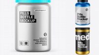 1513+ Matte Metallic Pills Bottle PSD Mockup High-Angle Shot Smart Layer PSD