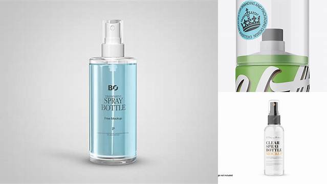 1513+ Matte Spray Bottle with Ttransparent Cap PSD Mockup Free Editable Photoshop Template