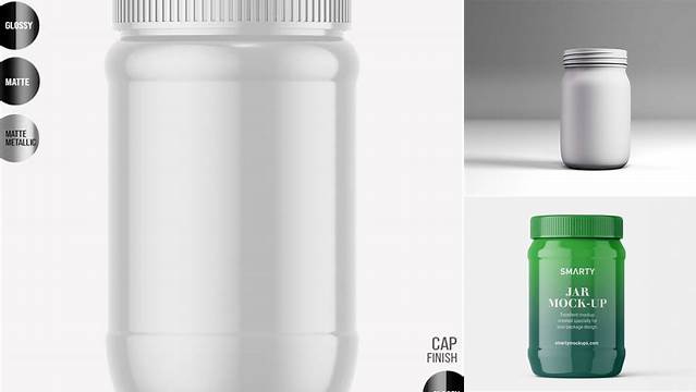 1514+ Glossy Plastic Jar PSD Mockup Front View High Angle Shot Easy-to-Edit PSD