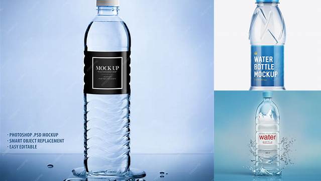 1515+ Blue Plastic PET Bottle with Water PSD Mockup Premium Free Graphic Resource