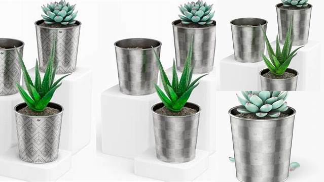 1517+ Metallic Plant Pot PSD Mockup Custom Graphic Mockup File