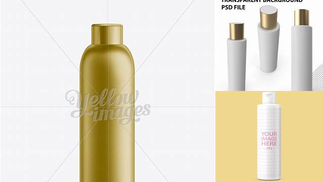 1524+ Gold Plastic Cosmetic Bottle with Cap 150 ml Custom PSD Mockup Template