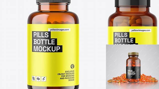 1526+ Amber Pills Bottle PSD Mockup High-End Layered Mockup Free