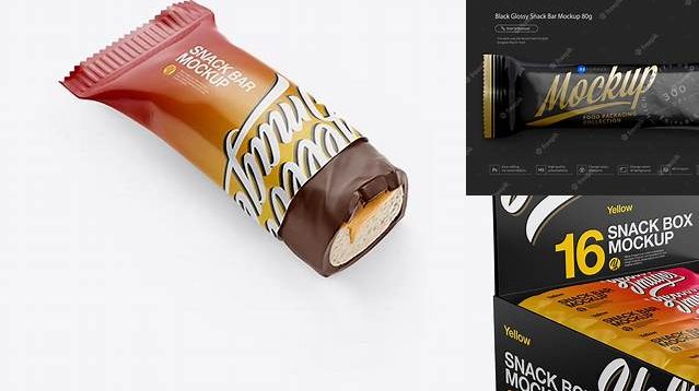 1527+ Glossy Snack Bar PSD Mockup Half Side View High-Angle Shot Creative Design Mockup