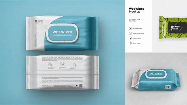 1528+ Matte Metallic Wet Wipes Pack PSD Mockup Front View Unique Free Photoshop Files