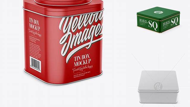 1530+ Matte Square Tin Box PSD Mockup High-Angle Shot Digital Photoshop Free Mockup