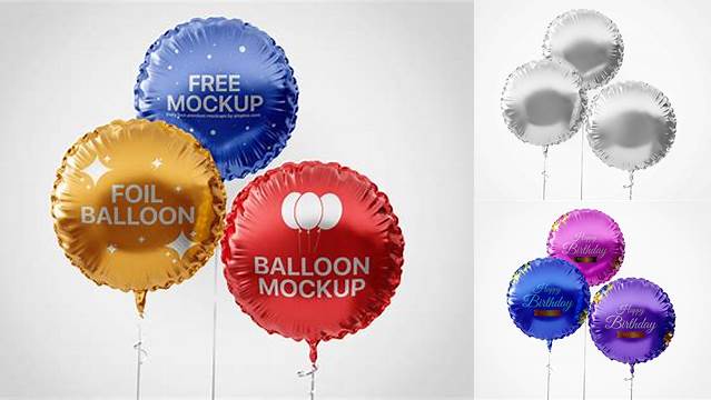 1534+ Metallic Round Foil Balloon PSD Mockup Smart Object Free Photoshop File