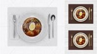 1543+ Plate with Beef Miso Soup and Cutlery PSD Mockup Top View Exclusive Editable PSD File