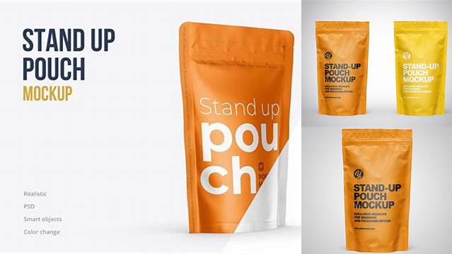 1544+ Stand Up Pouch PSD Mockup Half Side View Professional Photoshop Design Freebie