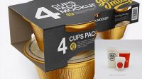 1547+ 4 Cups Pack PSD Mockup Half Side High-Angle Shot & Top Views High-Resolution Graphic