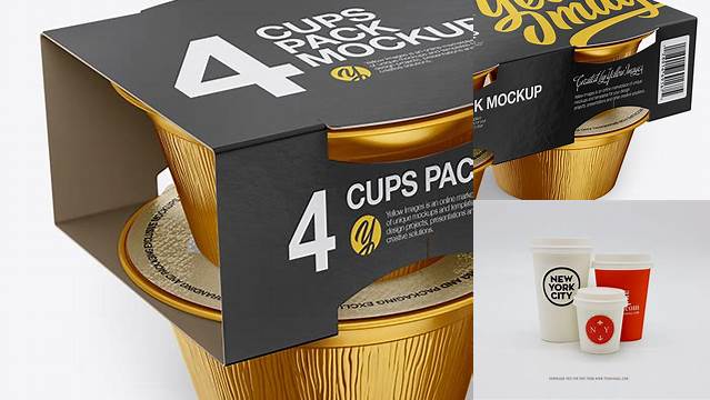 1547+ 4 Cups Pack PSD Mockup Half Side High-Angle Shot & Top Views High-Resolution Graphic