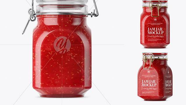 1547+ 900ml Raspberry Jam Glass Jar with Clamp Lid PSD Mockup Versatile and Modern PSD Mockup