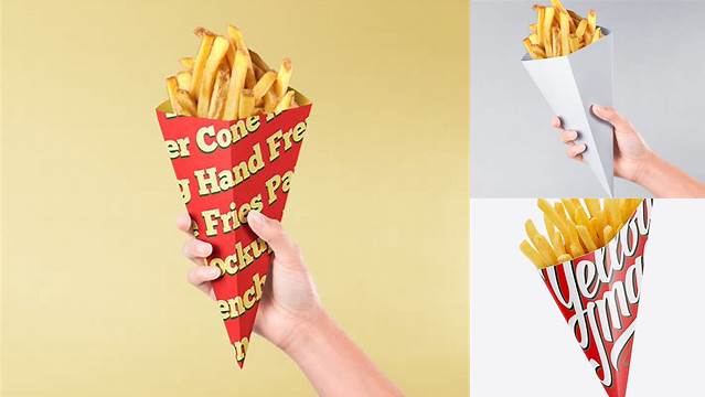 1551+ French Fries Carton Cone PSD Mockup Smart Object PSD Free Resource