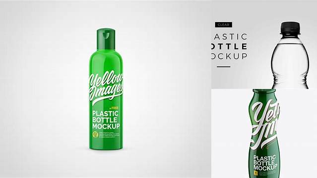 1551+ Glossy Plastic Bottle PSD Mockup Front View High-Angle Shot Free Downloadable Graphic Resource