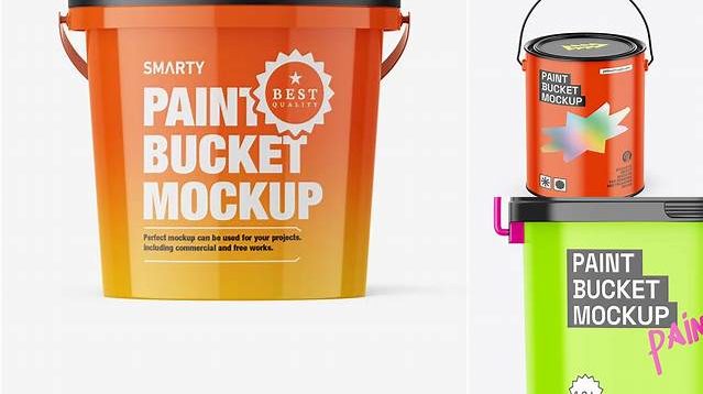 1553+ Glossy Paint Bucket PSD Mockup Front View Best Free Mockup PSD