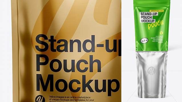 1556+ Metallic Stand Up Pouch with Zipper PSD Mockup Front View Free PSD