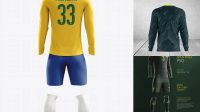 1556+ Soccer Kit with Long Sleeve PSD Mockup / Back View Unique High-Resolution Design Freebie