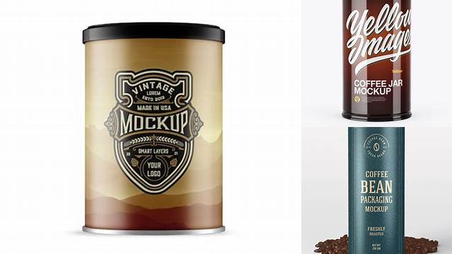 1559+ Glossy Coffee Tin Can PSD Mockup Front View Exclusive and Stylish Design PSD