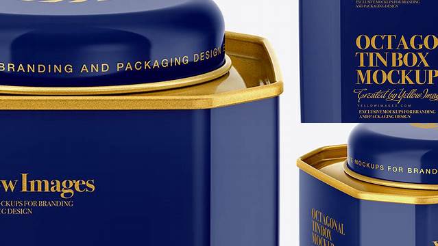 1560+ Glossy Octagonal Tin Box PSD Mockup High-Angle Shot High-End Creative PSD Template