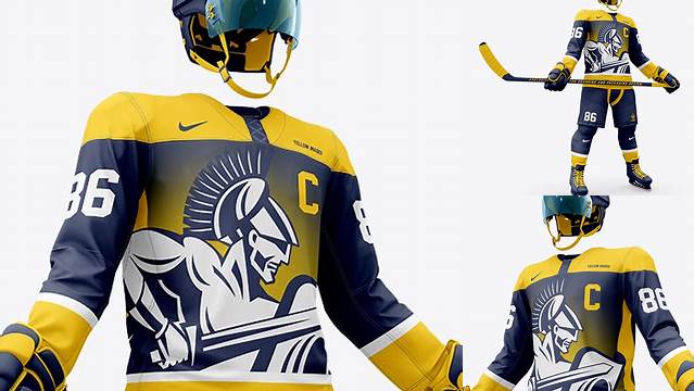 1561+ Men’s Full Ice Hockey Kit with Stick PSD Mockup Hero Back Shot Smart PNG Image