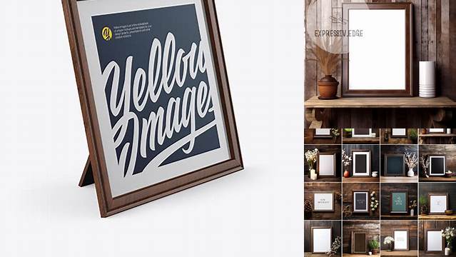 1562+ Dark Wooden Photo Frame PSD Mockup Half Side View Free Premium Photoshop Template Download