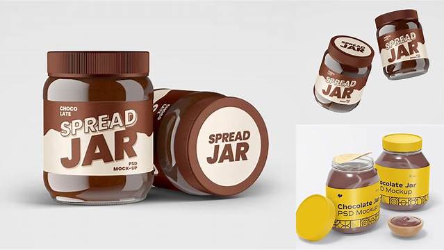 1566+ Glass Jar with Chocolate Spread PSD Mockup Digital Photoshop Free Mockup