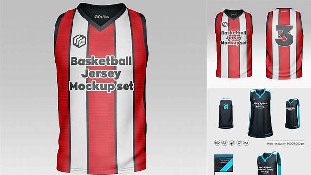 1568+ Men’s V-Neck Basketball Jersey PSD Mockup Back View Professional Photoshop Design Freebie