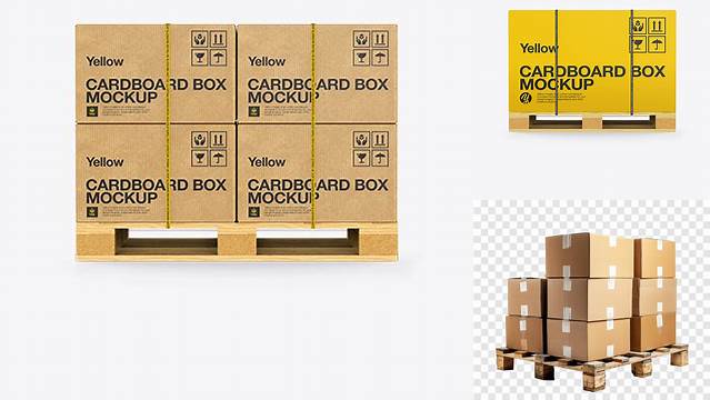 1569+ Wooden Pallet With 8 Carton Boxes PSD Mockup Side View Advanced Editable PSD