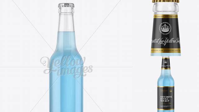 1570+ 330ml Clear Glass Bottle with Blue Drink PSD Mockup Unique Free Photoshop Files