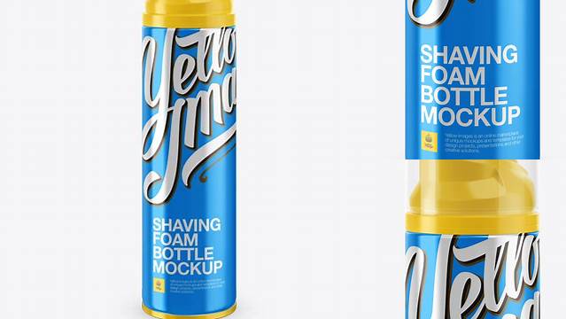 1570+ Glossy Metallic Shaving Foam Bottle With Transparent Cap PSD Mockup Unique and Creative Free PSD File