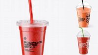 1576+ Watermelon Smoothie Cup with Straw PSD Mockup Custom Mockup Graphic Design