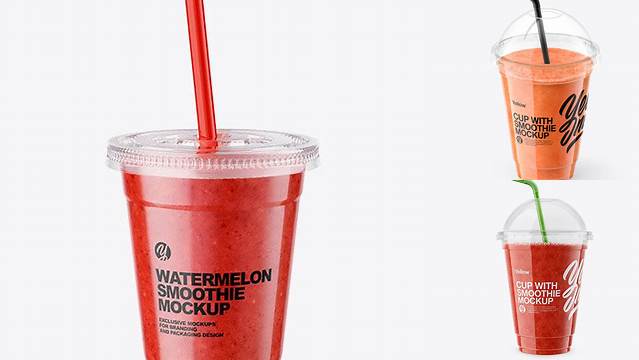 1576+ Watermelon Smoothie Cup with Straw PSD Mockup Custom Mockup Graphic Design