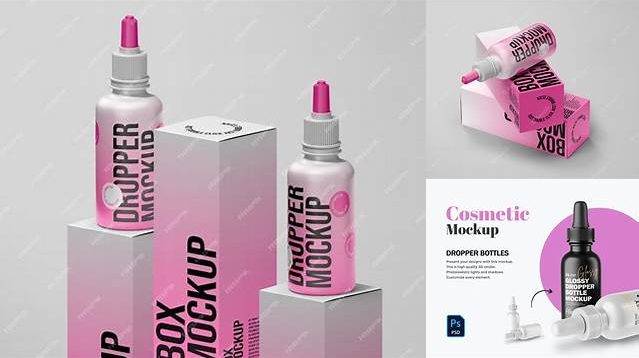 1578+ Glossy Dropper Bottle And Paper Box PSD Mockup Elegant and Stylish Mockup