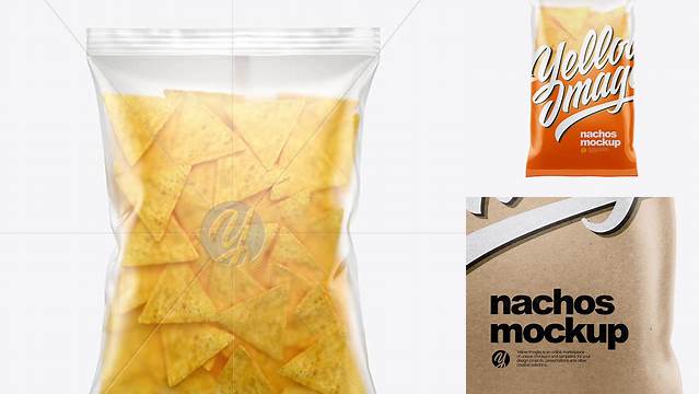 1579+ Matte Plastic Bag With Nachos PSD Mockup Smart Object Free Photoshop File