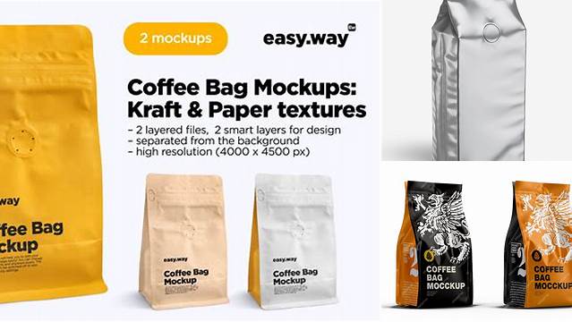 1581+ Metallic Coffee Bag PSD Mockup Half Side View Editable and Customizable PSD