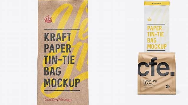 1589+ Kraft Paper Bag with a Plastic Tin-Tie PSD Mockup Front View Digital Resource Free Download