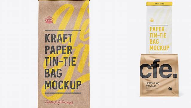 1589+ Kraft Paper Bag with a Plastic Tin-Tie PSD Mockup Front View Digital Resource Free Download