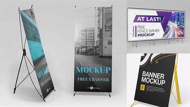 1593+ X Banner PSD Mockup Half Side View Advanced Editable Template Free